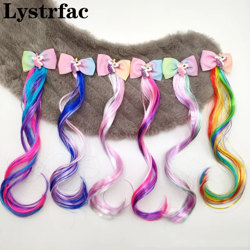 Lystrfac Радужный бант Единорог заколки для волос девочек принцесса дети длинный