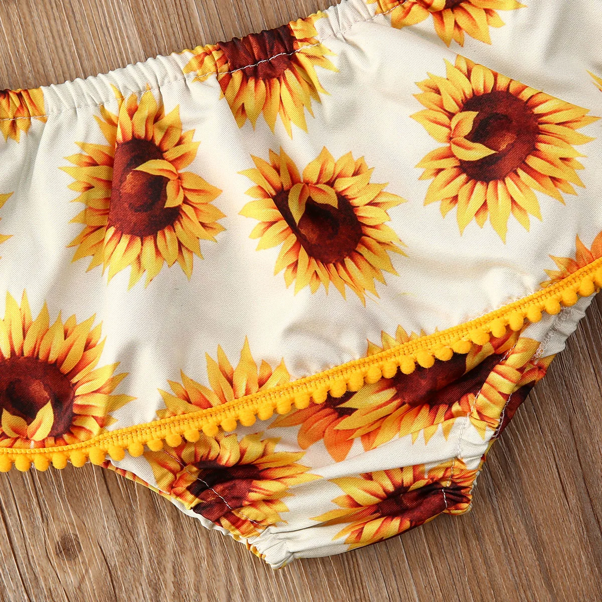 Ropa de verano para ni&ntilde;os y ni&ntilde;as, traje para reci&eacute;n nacidos con correa, Tops con estampado de girasol, pantalones cortos, ropa informal con diadema-4