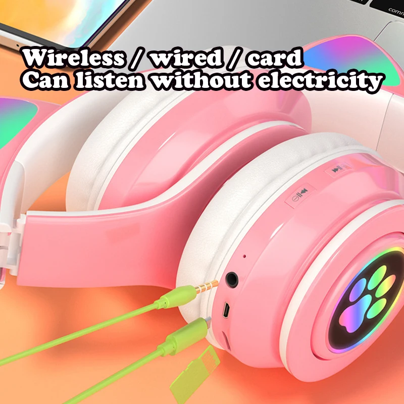 Беспроводные наушники DATA FROG с кошачьими ушками и мигасветодиодный светильник