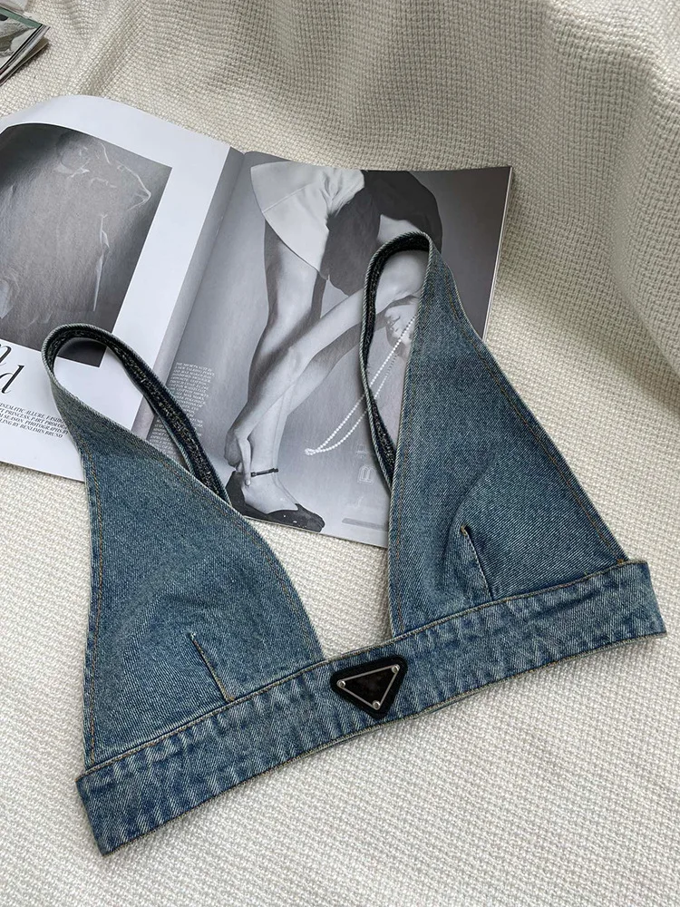 

2021 Summer Women Sexy Denim Bikini Bra Outdoor Street Wear