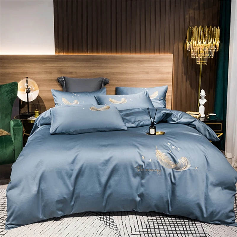 

100% Cotton Bedding Set Luxury Duvet Cover With Pillowcases 3/4pcs Embroidery Bed Cover Set White Grey Bedspreads Queen King