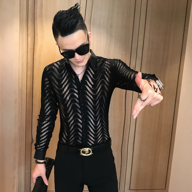 Рубашка Camisa hombre, простроченная полосатая рубашка, прозрачная рубашка для мужчин, Chemise Homme Marque, роскошная летняя рубашка с короткими рукавами