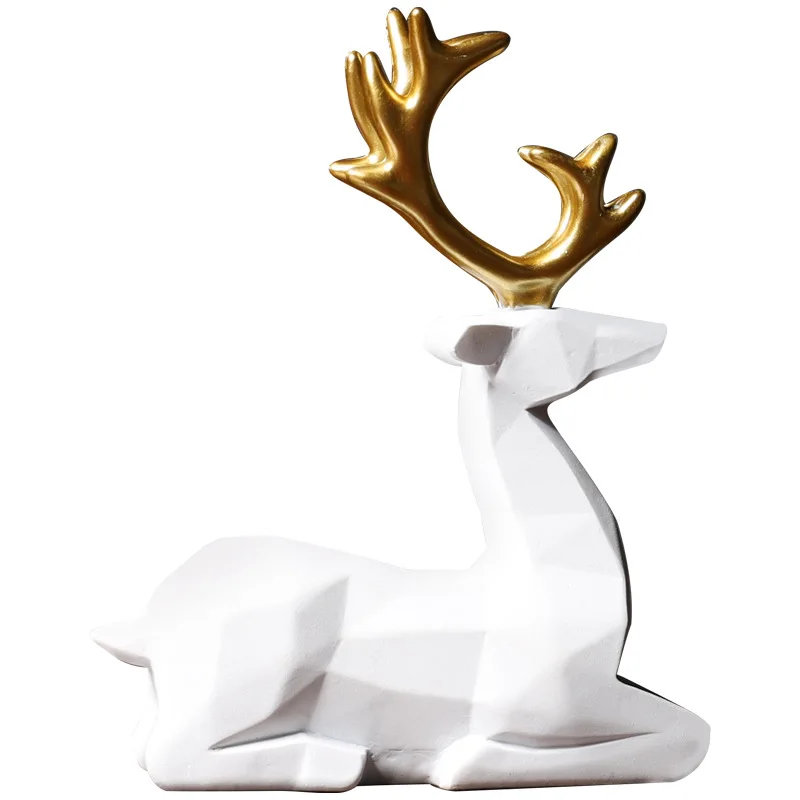 

2PCS Black and White Deer Statue with Sitting & Stand Posture Resin Animal Ornamen Living Room TV Cabinet Decoration VJ-Drop