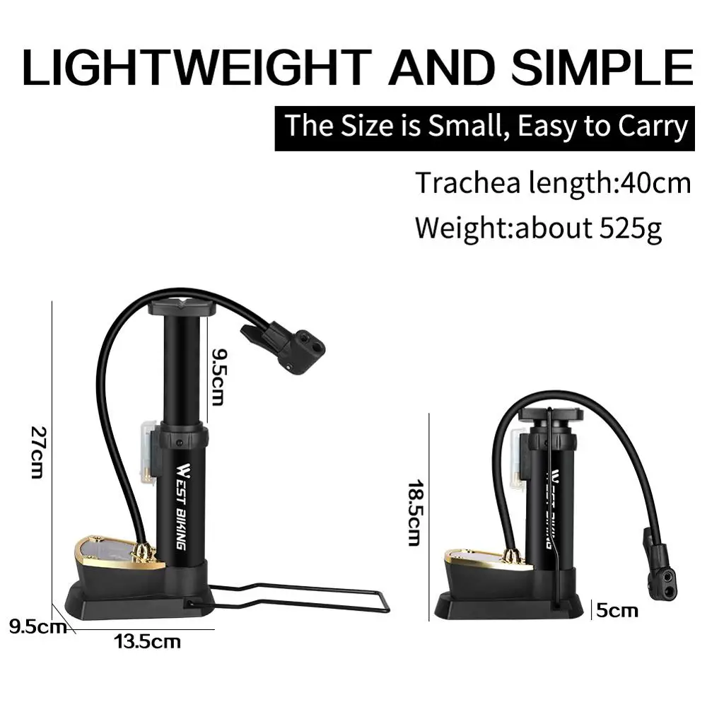 

Bicycle Pump MTB Road Bike 140PSI High Pressure Foot Pump with Gauge Hose Cycling Floor Air Inflator Fits Presta Schrader Valve