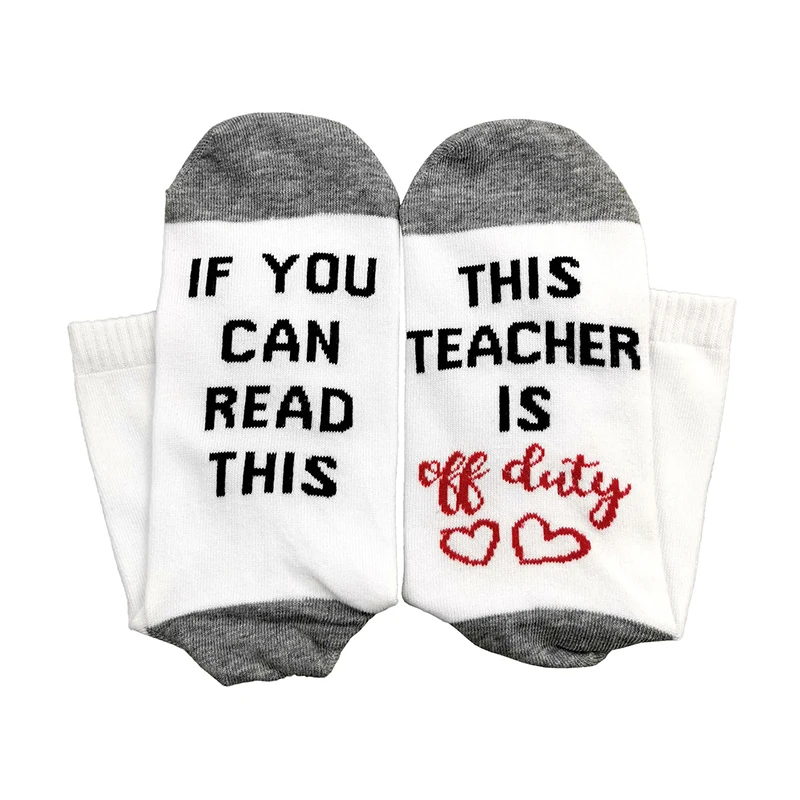 

Printed Casual Cotton Hosiery Unisex Novelty Funny Word Letter Crew Socks If You Can Read This Nurse Teacher Is Off Duty