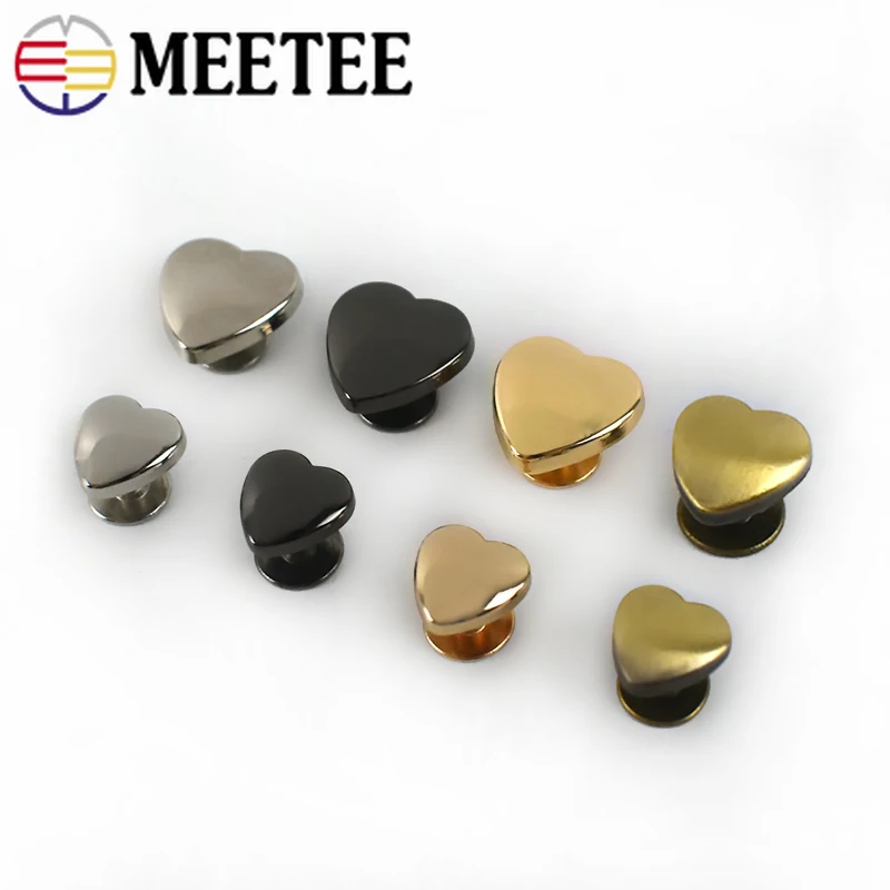 

20sets 8/10/13mm Heart Rivet Screw for Bag Hardware Handbag Decor Studs Button Nail Rivets Metal Buckles Snap Hook Leather Craft
