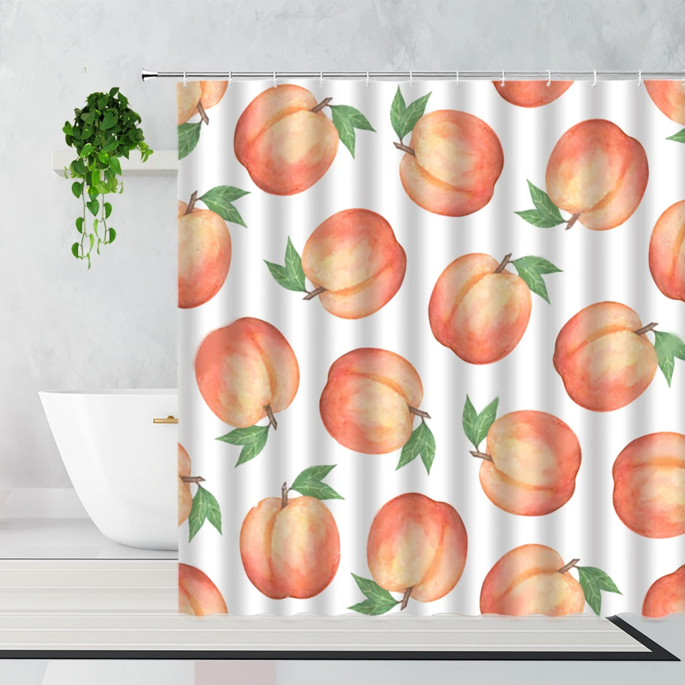 

Pink Peach Shower Curtain Tropical Fruit Lemon Pineapple Strawberry Orange Home Decor Waterproof Bathtub Bath Curtains With Hook