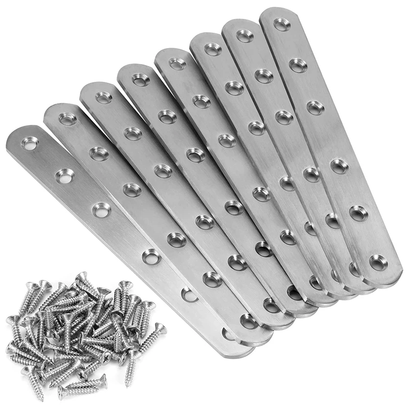 

NEW-8 Pieces Of Stainless Steel Heavy-Duty Straight Repair Connecting Piece, Repair Fixing Bracket, with Screws (154X20Xm)