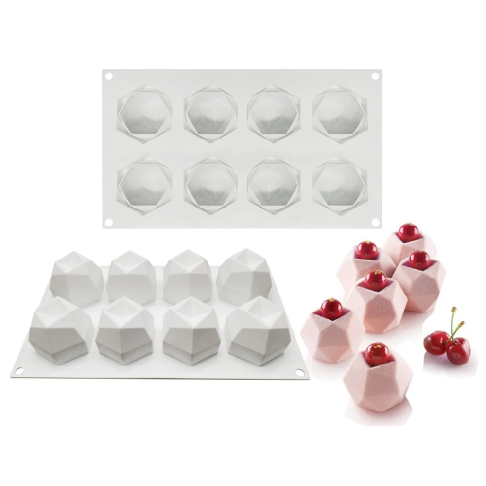 

8 Cavity Diamond Polygonal Silicone Cake Mold French Dessert Mousse Pastry Tray Candle Mould Muffin Sweety Baking Tools