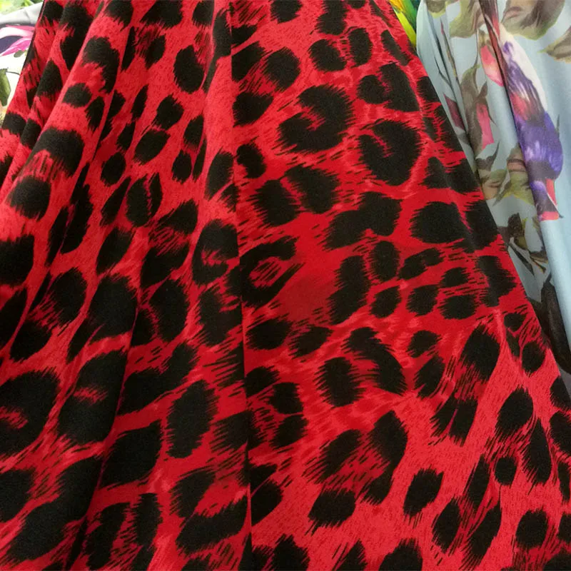 Good 4 Way Stretch Brushed Knitted Cotton/Spandex Fabric Big Red Leopard Print Fabric Diy Sewing Women Dress Sexy Dance Clothing