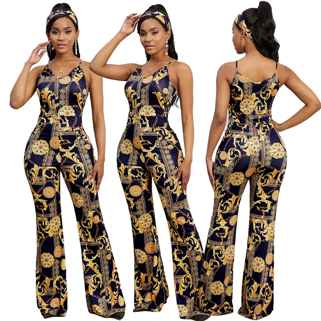 

Fashion Women's Clothing Sexy Suspenders Personalized Printing Stitching High Street Temperament Straight Trousers Jumpsuit