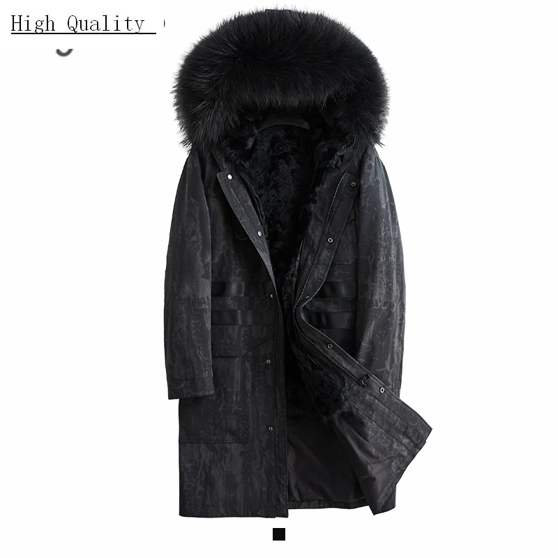 Зимнее пальто Для мужчин из натурального меха енота с капюшоном шерсти и