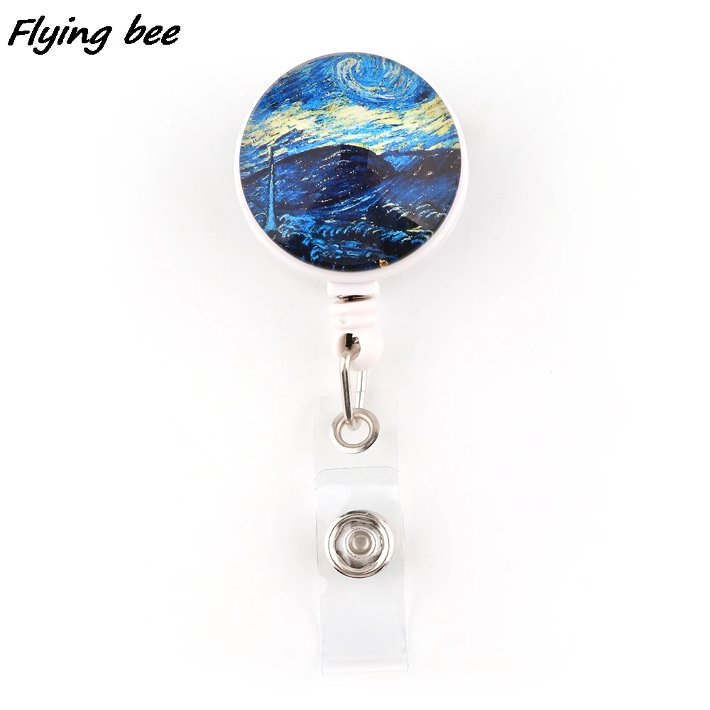 

X2072 1pcs Van Gogh Starry Sky Retractable Badge Reel Clip Student Friend Exquisite Ic Card Badge Holder Clothing Accessories