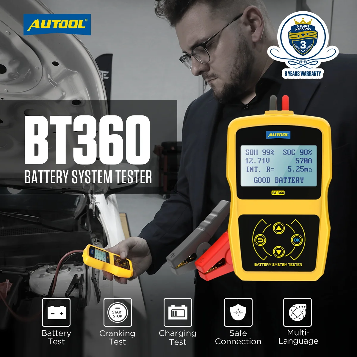 AUTOOL BT360 тестер автомобильного аккумулятора 12 В диагностики цифровой