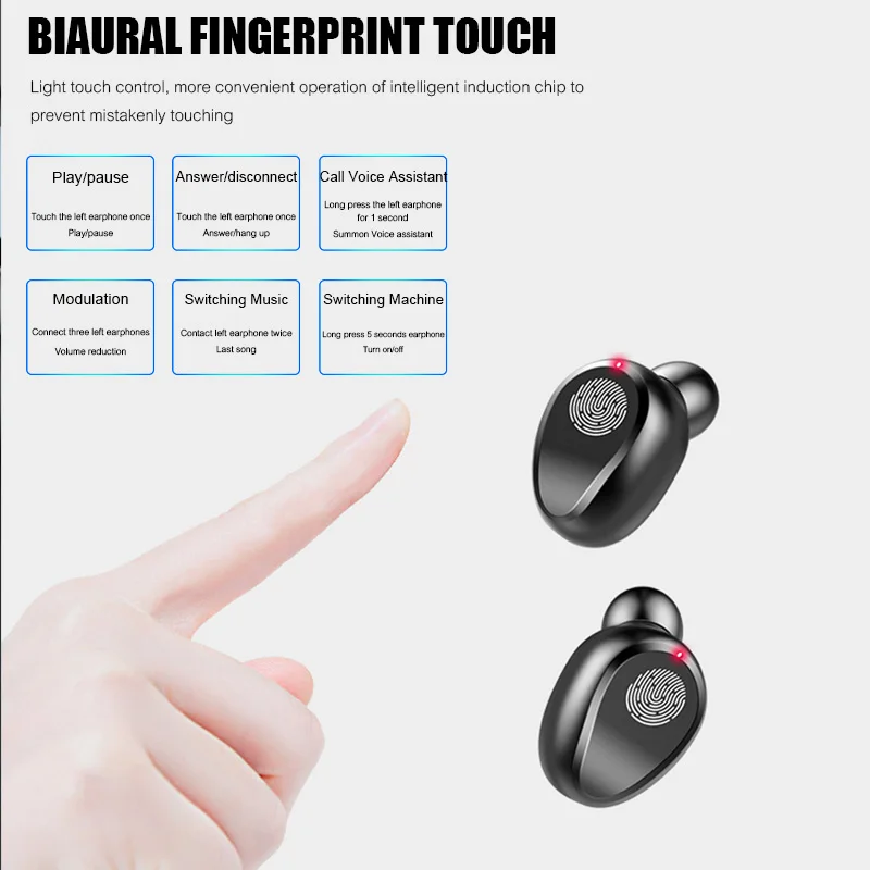 

TWS Bluetooth Earphones with Microphone Touch Control Wireless Headphones HIFI Mini In-ear Earbuds Sport Running Heasets HD Call