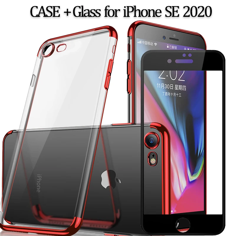 360 Полное стекло + чехол для iPhone SE 2020 TPU ультра тонкий айфон se прозрачный iphone SE2 S E 2rd