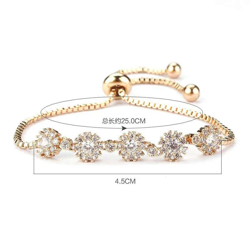 

Hot Sale Shiny Cubic Zirconia Snowflake Bracelet For Women Girls Adjustable Fashion Simple Bangle Jewelry Accessory