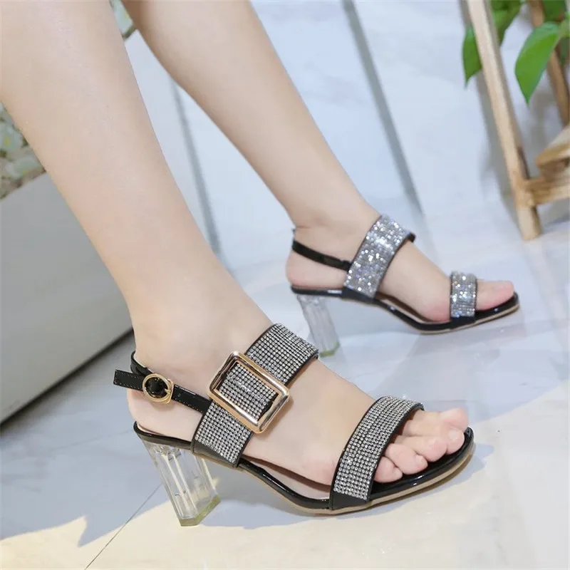 

Size 36-42 Summer Luxury Rhinestone Women Sandals Sexy Bling Crystal Open Toe High Heel Shoes Elegant Buckle Party Dress Pumps