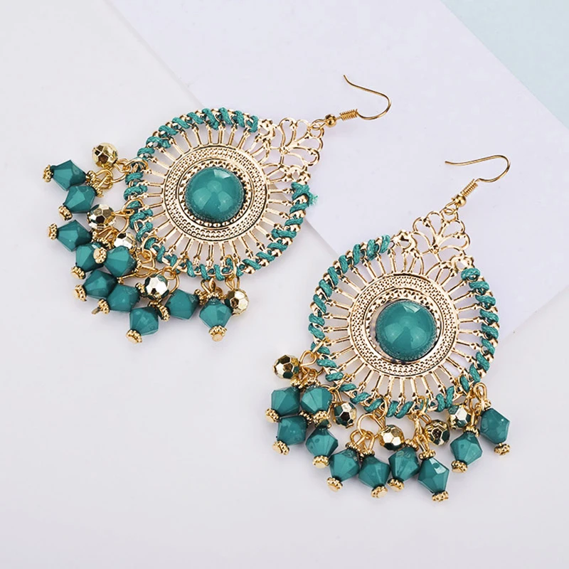 

H:HYDE Indian Jewelry Boho Earrings Black Red Enamel Beads Rhinestone exaggerated disc tassel Drop earrings pendientes