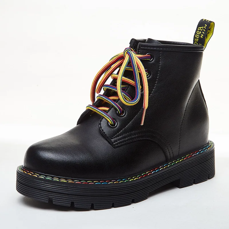 

Rainbow lace up Martin boots women's European and American style pasted leather thick soled high fashion Ankle Boots