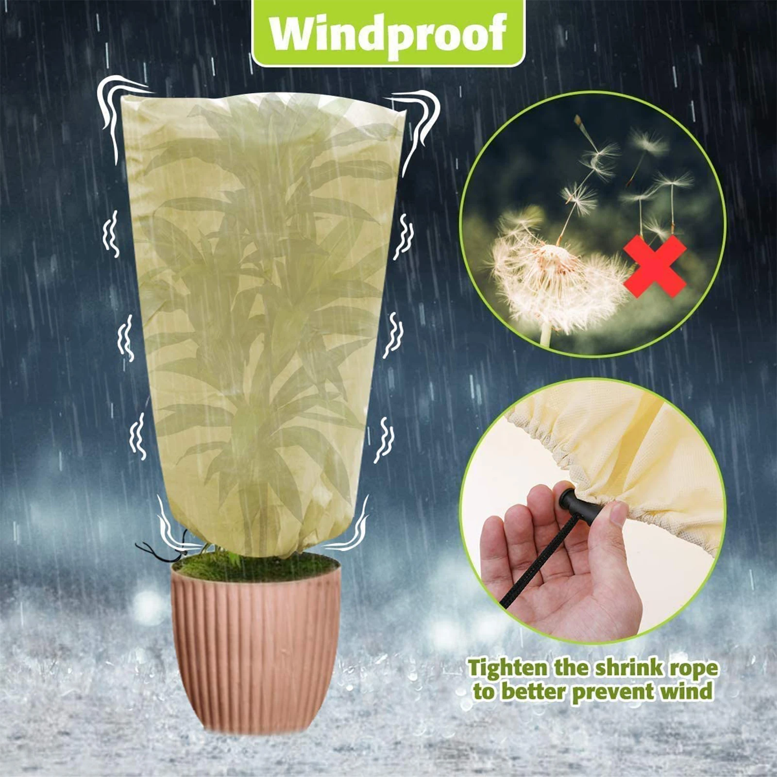 

Winter Drawstring Plant Cover Greenhouse Plant Protection Cover Bag Solid Color Potted Plants Cover