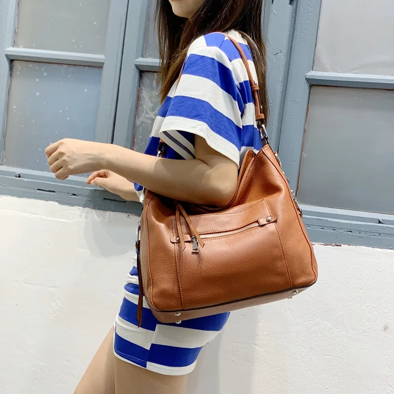 

BRIGGS New Genuine Leather Fashion High Quality Shoulder Bag For Women Elegant Bucket Female Messenger Crossbody Handbag