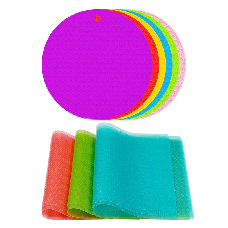 

6 Pack Silicone Pot Holders Mat & 12 Pack Refrigerator Mats,Washable Fridge Mats Liners Waterproof Fridge Pads