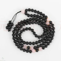 8mm 108 knot natural black frosted bead pink quartz bracelet gift glowing meditation wrist handmade diy elegant pray restore