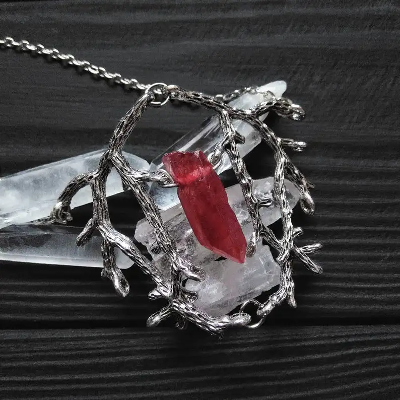 Красный кварц ожерельлье ветка готические ювелирные изделия ведьма стиль Амулет