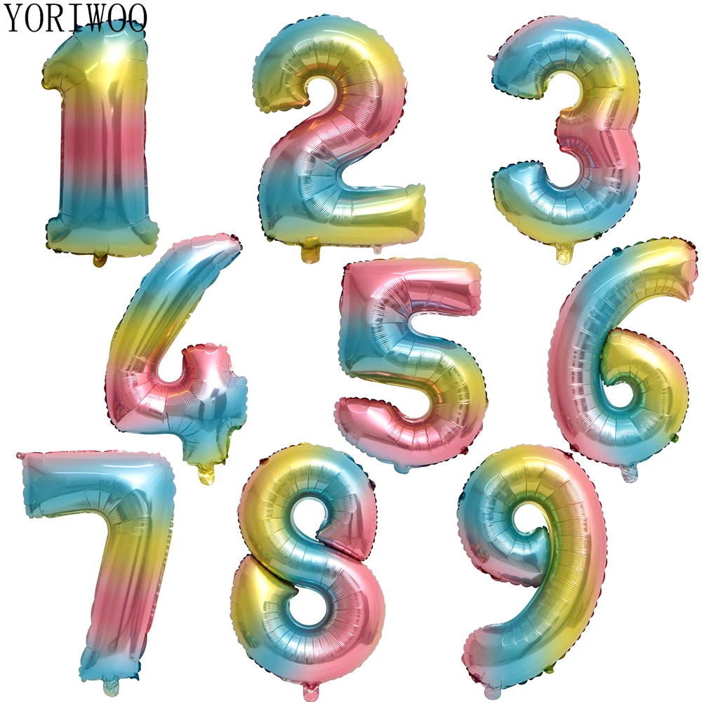 Фольгированные воздушные шары YORIWOO 1 2 3 4 5 6 7 8 9 с цифрами Гелиевый шар радужные