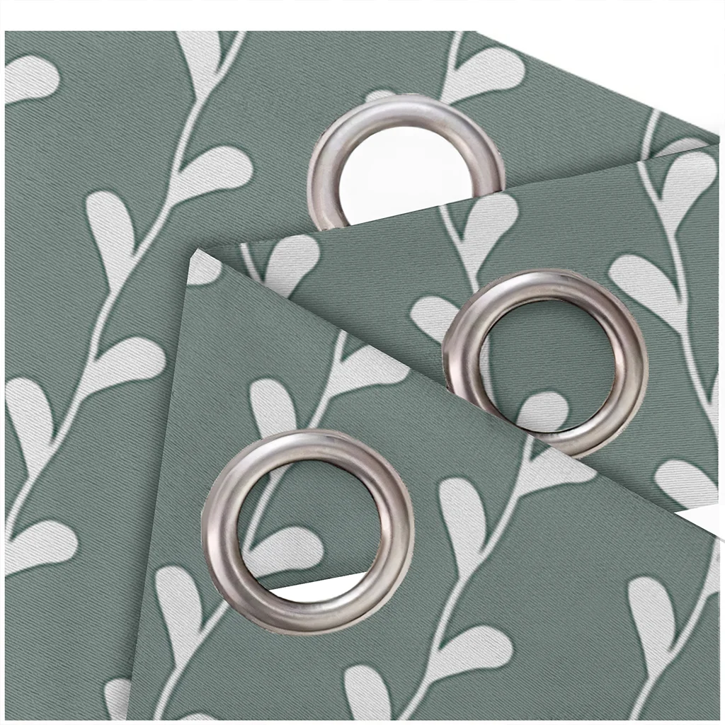 

Gray Flower Seedlings Printed Perforated Blackout Curtains for Living Room and Bedroom Curtains Blackout 90% Machine Washable