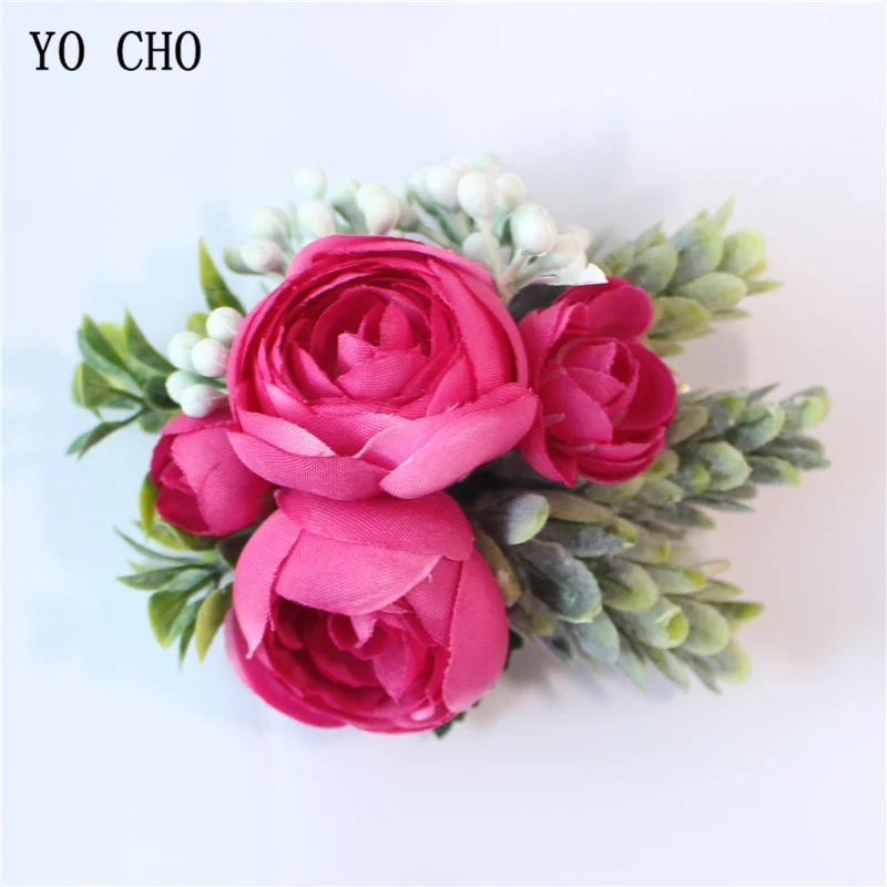 wrist corsage-C YO CHO искусственный шелк Sasanqua цветок бутоньерка для жениха корсаж Свадебный браслет на запястье Розовый Оранжевый Свадебные принадлежности - Цвет: wrist corsage-C