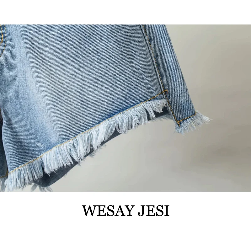 

WESAY JESI 2021 New Summer Women's Shorts High Waist Jeans Casual Fashion Pockets Streetwear Shorts Harajuku Zipper Tassel Pants
