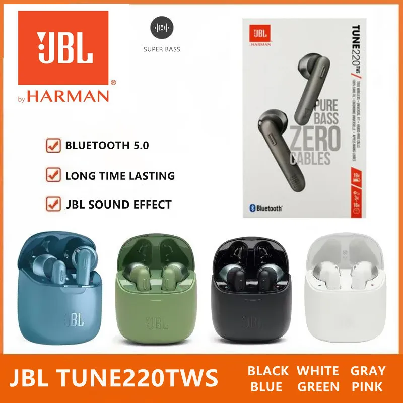 

Original JBL T220TWS True Wireless Bluetooth Earphones JBL TUNE 220TWS Stereo Earbuds Bass Sound Headphones Headset with Mic