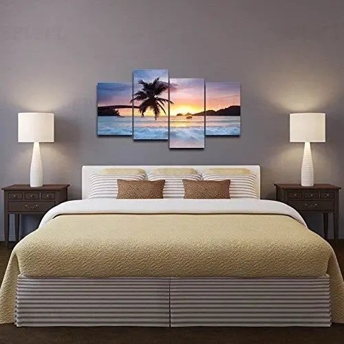 Sunrise Beach 4 панели морской пейзаж холст на стену искусство современные картины