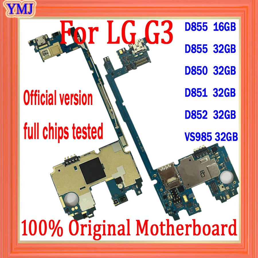 

With Full Chips for LG G3 D855 D850 D851 D852 VS985 Motherboard with Android System,16GB/32GB Original for LG G3 Logic boards