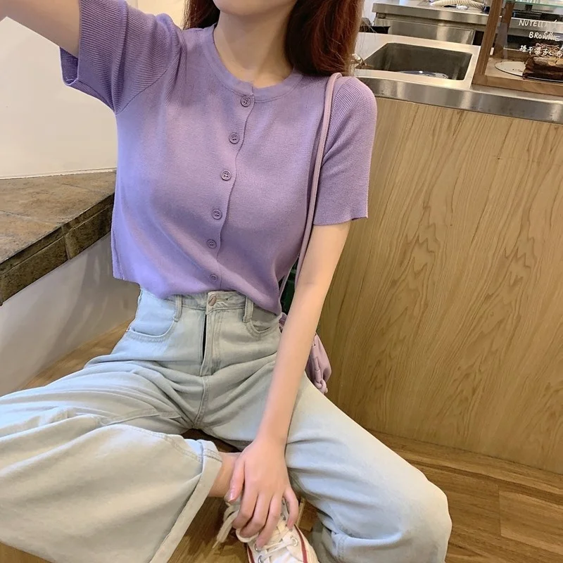 Светильник фиолетовый топ Taro Женская шикарная свободная Универсальная футболка