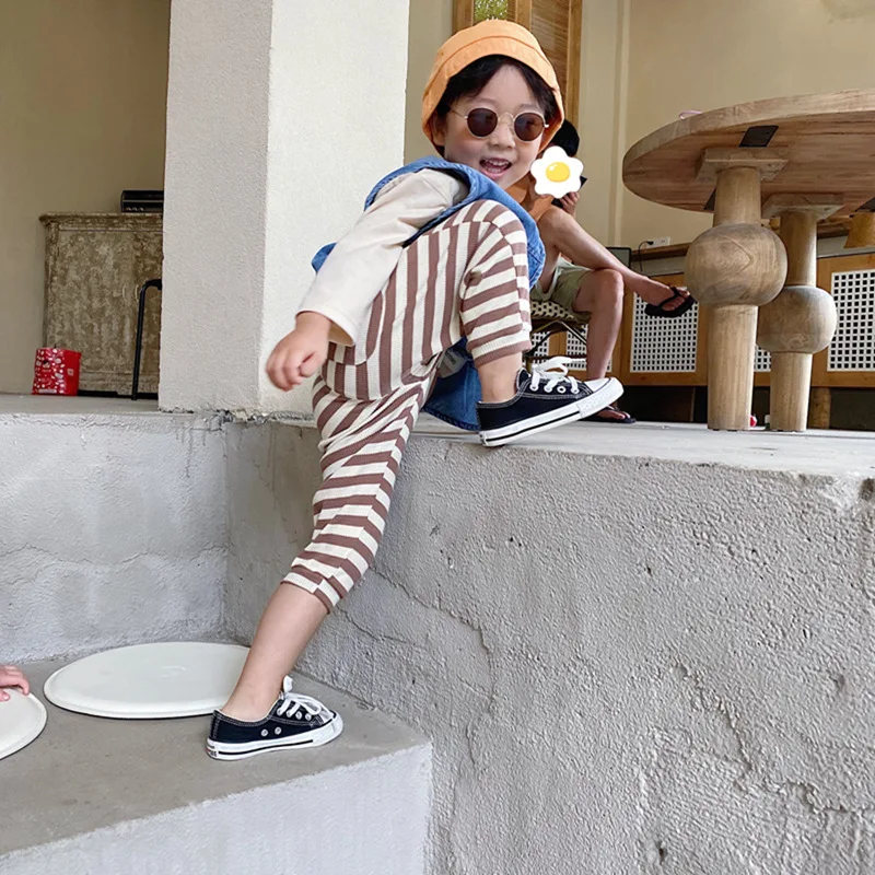 

Autumn knitted casual striped 2 colors sports pants for kindergarten's kids Boys girls comfortable trousers