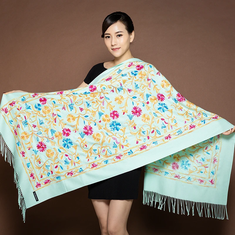 mint green 200*70 см женский вышитый цветок кашемировый шарф Пашмина зимний теплый шарф с кистями шаль модный шаль для путешествий шарфы - Цвет: mint green