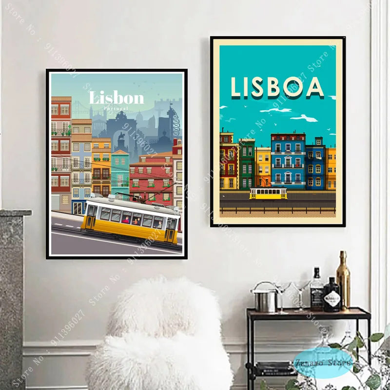 ZT628 Artwork Travel Lisbon Portugal World City Map Poster Print Canvas Picture Home Painting Wall Art Living Vintage Room Decor |