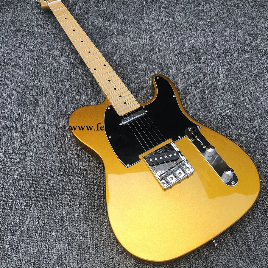 

High-quality 6-string electric guitar, gold paint, log maple neck, back string, color can be customized, package shipping