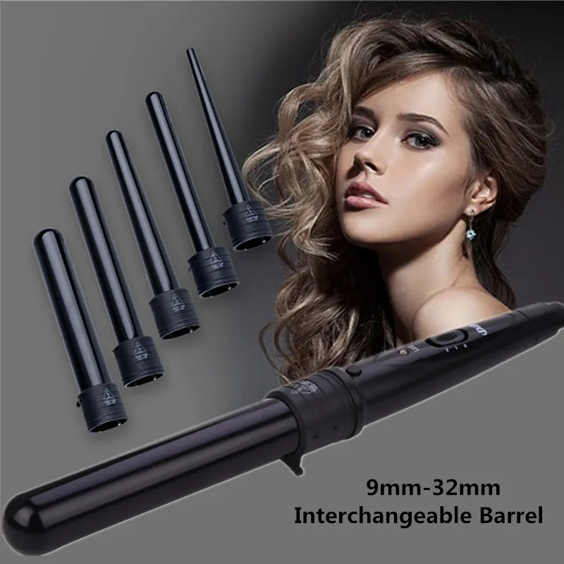 

Dual Voltage Hair Curling Iron Wand Professional Interchangeable Barrel Hair Curler Tourmaline Ceramic Hair Roller Curling Tool