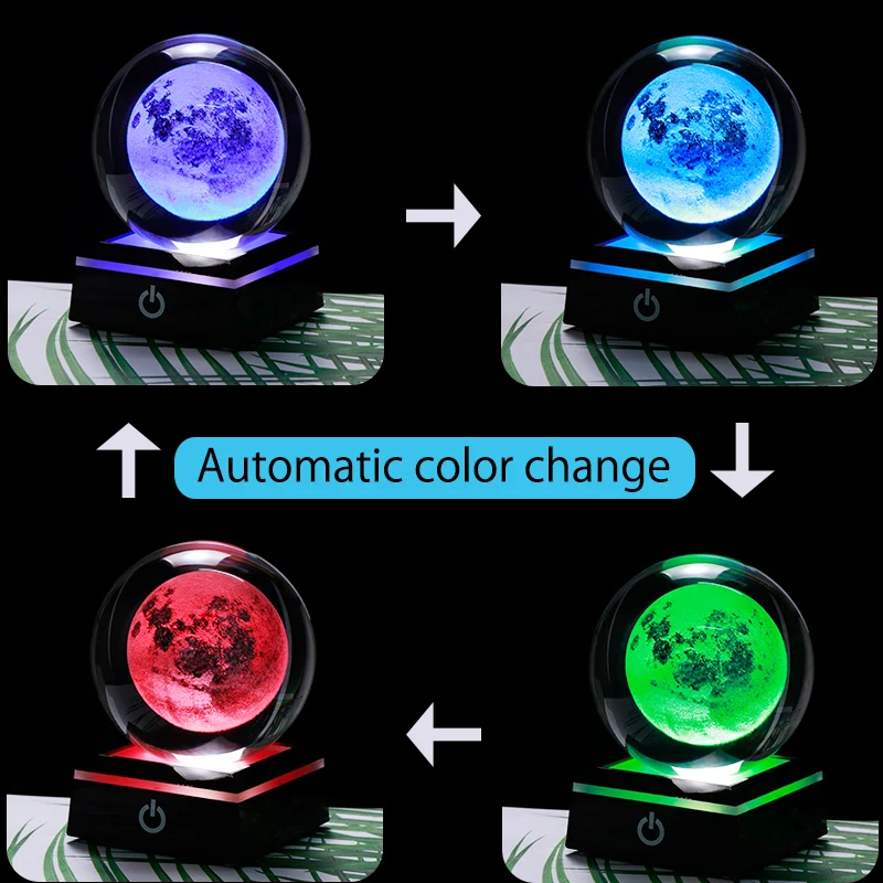 8 CM Solar System Globe Planet Galaxy Ball K9 Crystal Balls 3D Laser Engraved Moon with Night-Light LED Stand Base Cosmic | Дом и сад