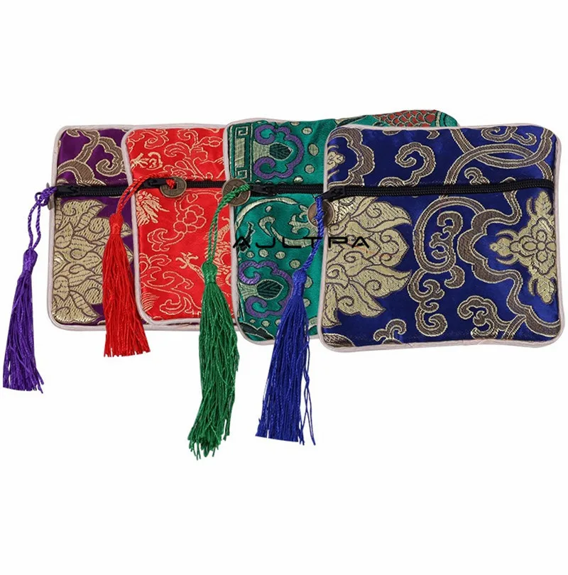 

100Pcs Square Embroidered Storage Bag Mini Coin Purse Wedding Jewelry Gift Bag Display Packing Bags Random Colors