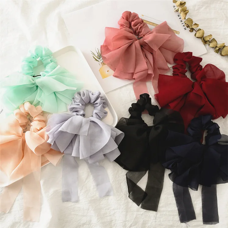 

Korea Chiffon Bowknot Hair Ties Solid Color Women Scrunchie Rubber Band Hair Rope Ribbon Elastic Hair Bands Accessories for Girl