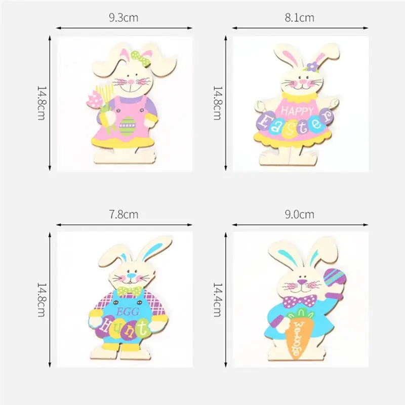 

4 Pcs Adorable Rabbit Shape Wooden Decorations Wooden Art-wares Easters Gifts