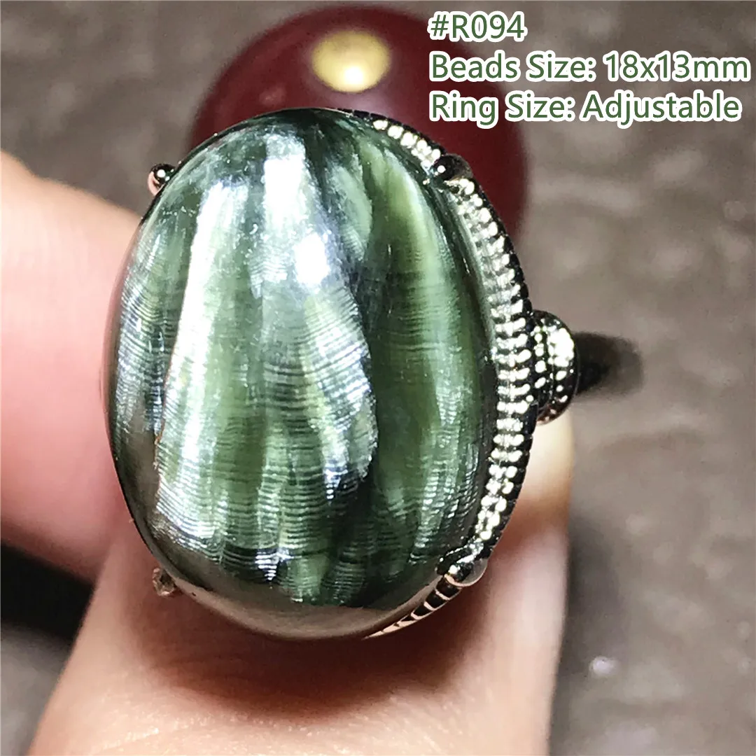 Natural Green Seraphinite Ring Jewelry For Woman Lady Man Gift Silver Healing Wealth Crystal Beads Stone Adjustable AAAAA | Украшения и