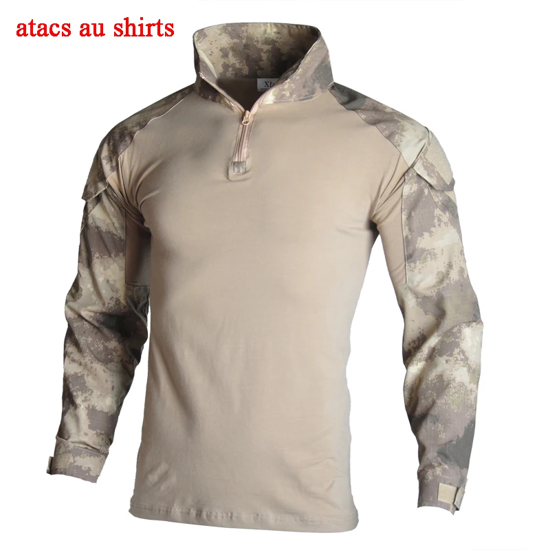 shirts atacs au Уличная Военная тактическая Униформа для страйкбола Пейнтбольная камуфляжная охотничья одежда унисекс дышащая Боевая Стрельба Armys костюмы - Цвет: shirts atacs au