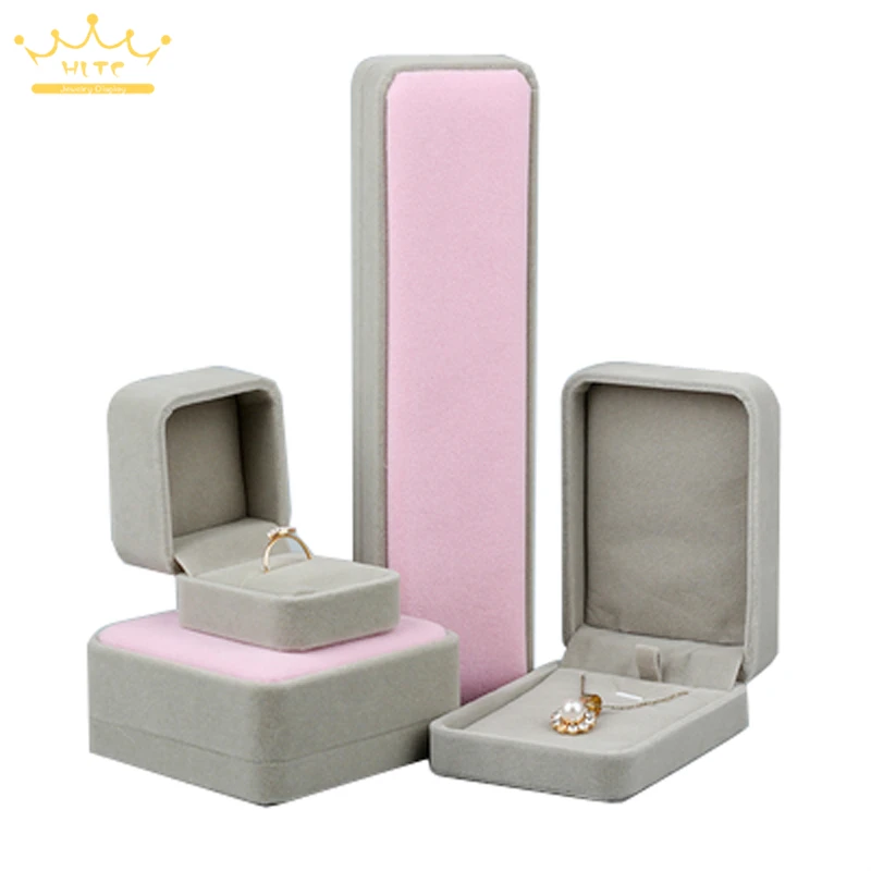 Розовый с серым бархатным кулоном ожерелье серьги браслет упаковка для