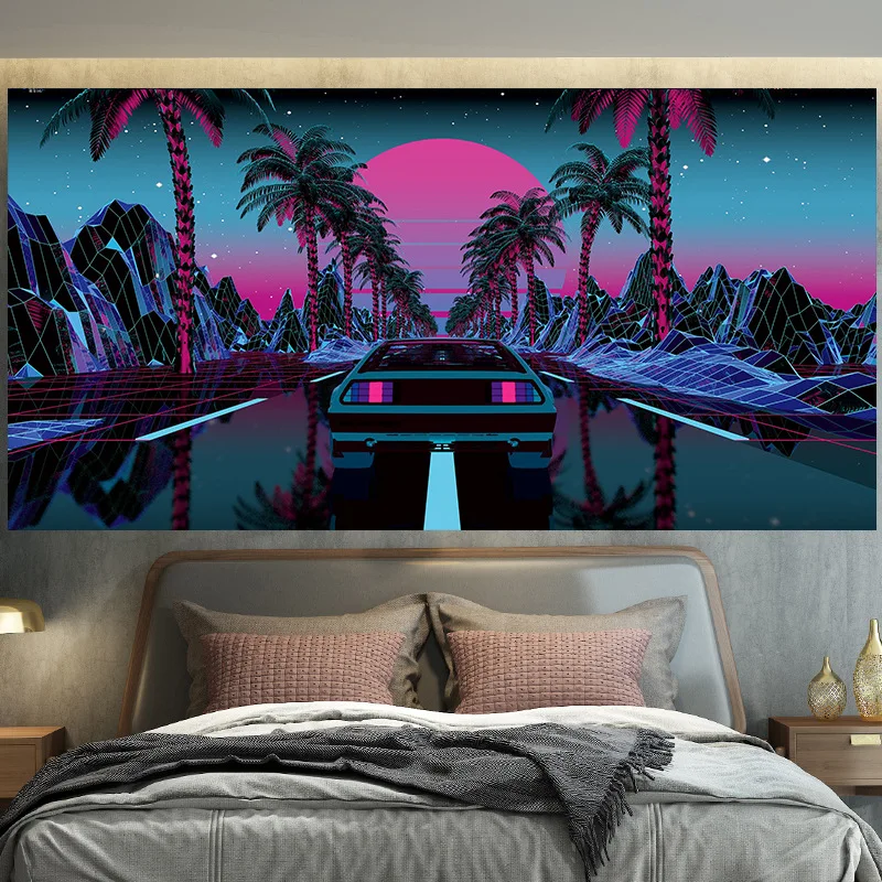 

racing car tapestry home decoration boheme wall hanging carpet night scenery blanket